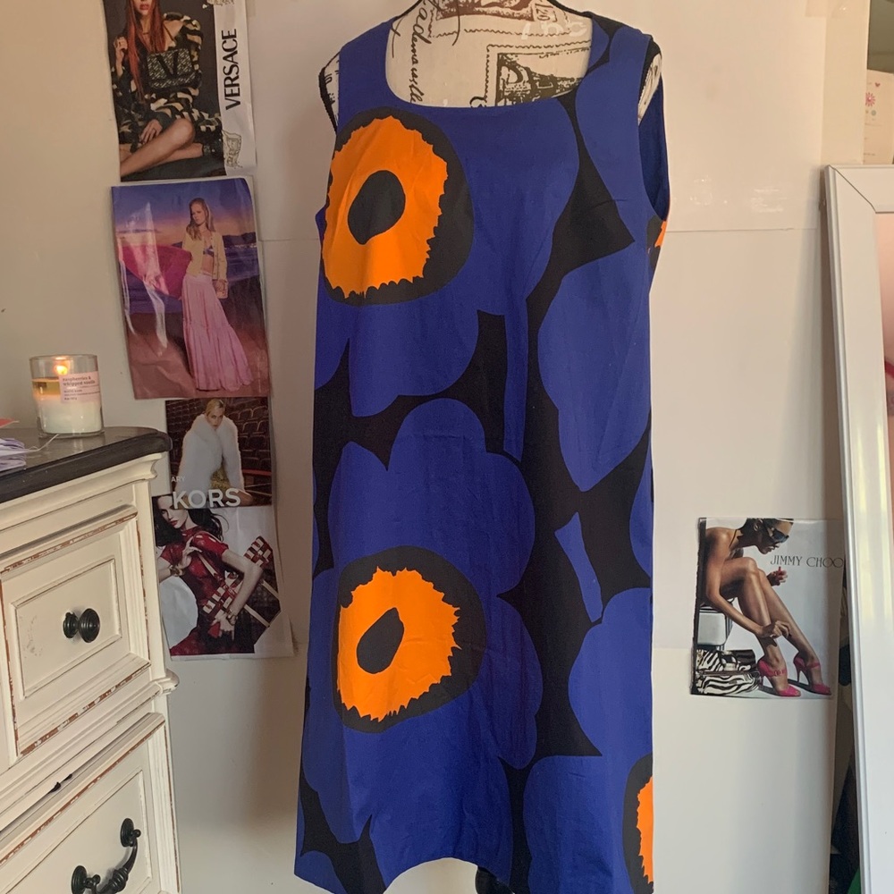 Marimekko Blue and Orange Floral Midi Dress